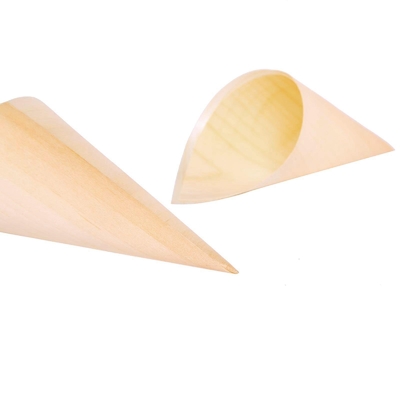 80mm Pine Small Wooden Disposable Serving Cone For French Fry Appetizers 100 Pack