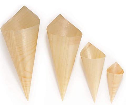 80mm Pine Small Wooden Disposable Serving Cone For French Fry Appetizers 100 Pack