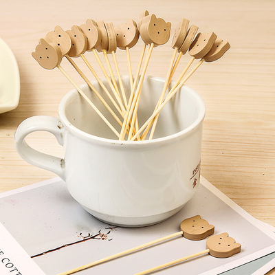 JFB Cat Wooden Decorative Bamboo Food Picks Forks For canape Fruit 100pcs/Pack