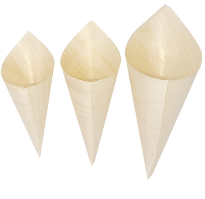Biodegradable Disposable Serving Cone Pine Wood Small Ice Cream Cones 120mm